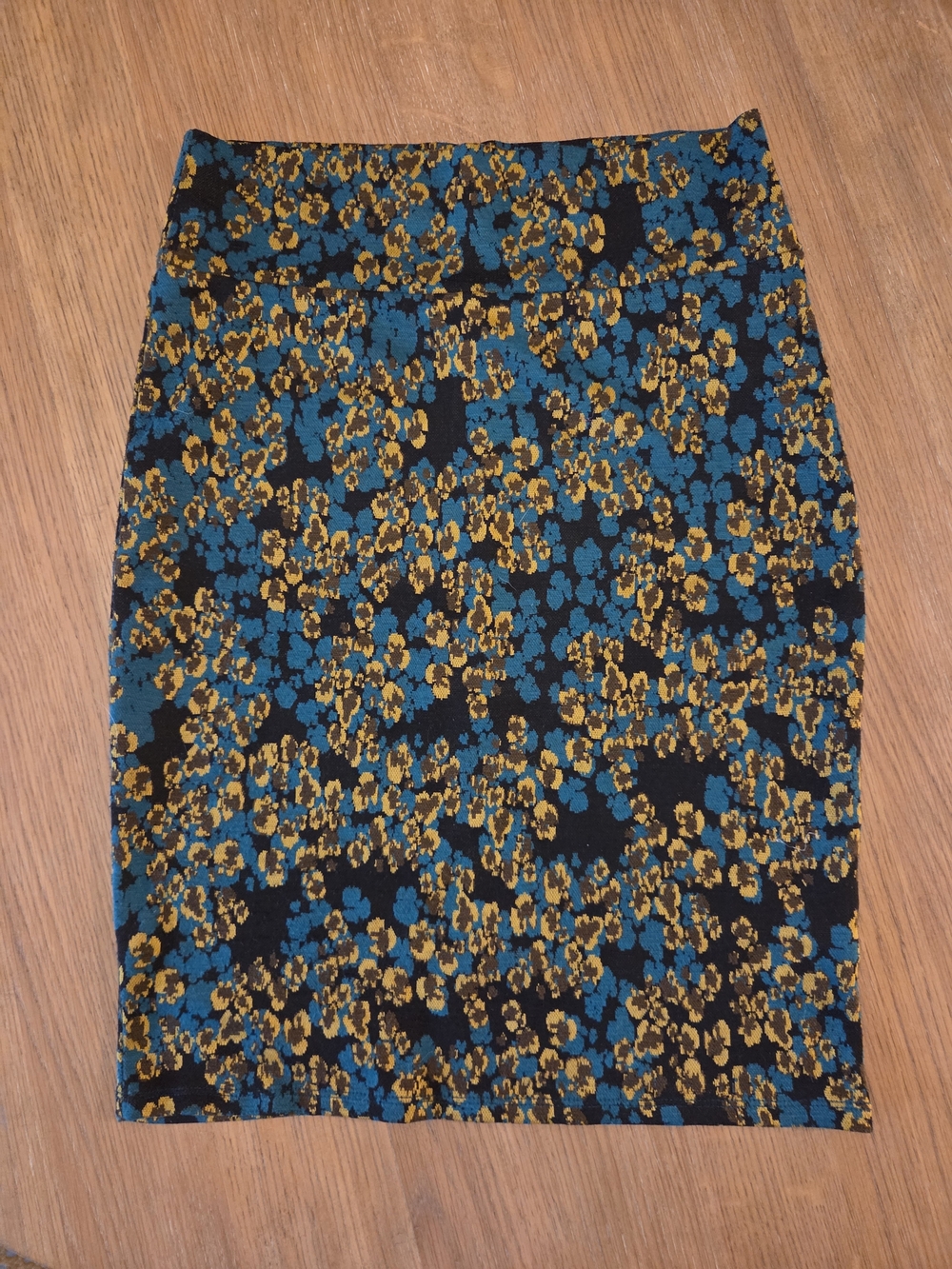LuLaRoe Teal, Mustard & Black Floral Mini Pencil Skirt